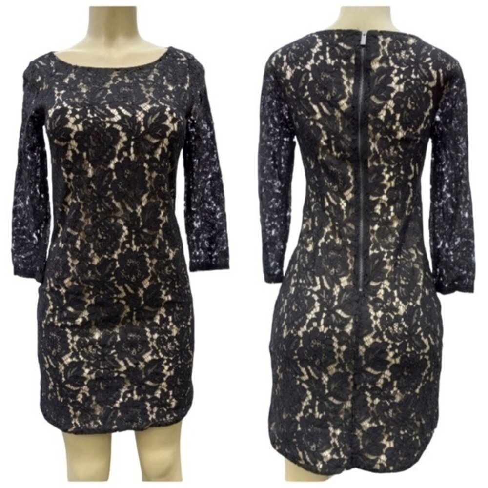 VINCE CAMUTO BLACK LACE 3/4 SLEEVE BOATNECK WEDDING GUEST COCKTAIL DRESS 4